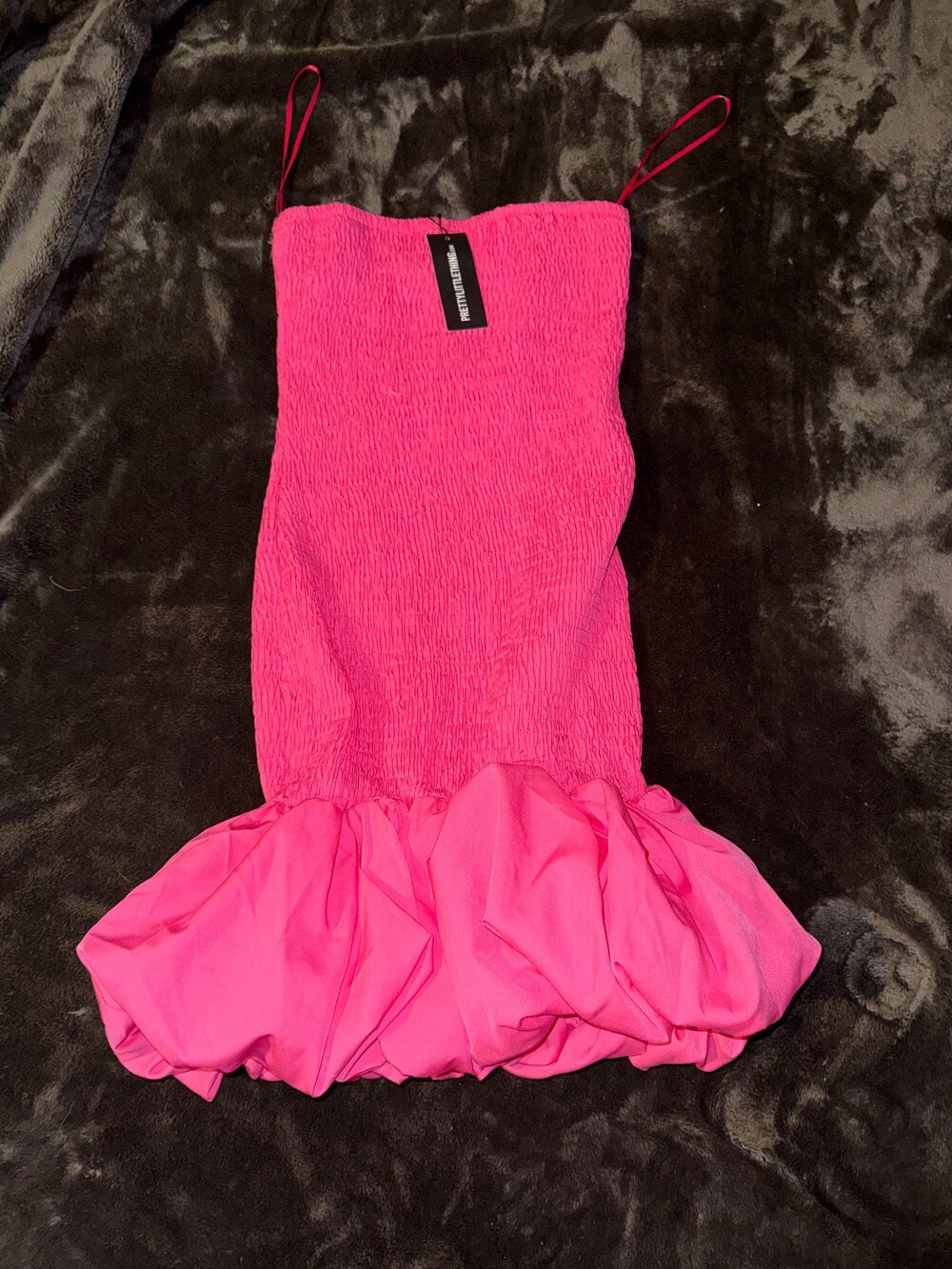 NWT PrettyLittleThing Pink Dress Size 8 Ruched Bodice Ruffle Hem
